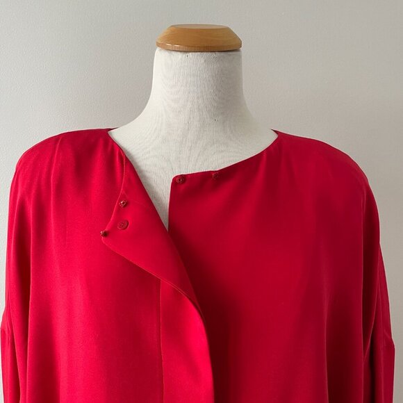 Vintage 1990s Ellen Tracy Red Silk Dress - Size 14 - Picture 9 of 10